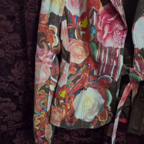 Oilily Brown Orange Floral Tie Front Jacket Woman's Large 42 - Picture 3 of 8